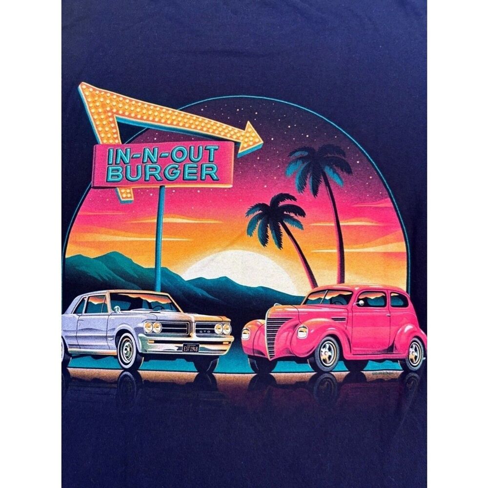 In-N-Out Burger Men's Cars at Sunset T-Shirt - Black, Size Small